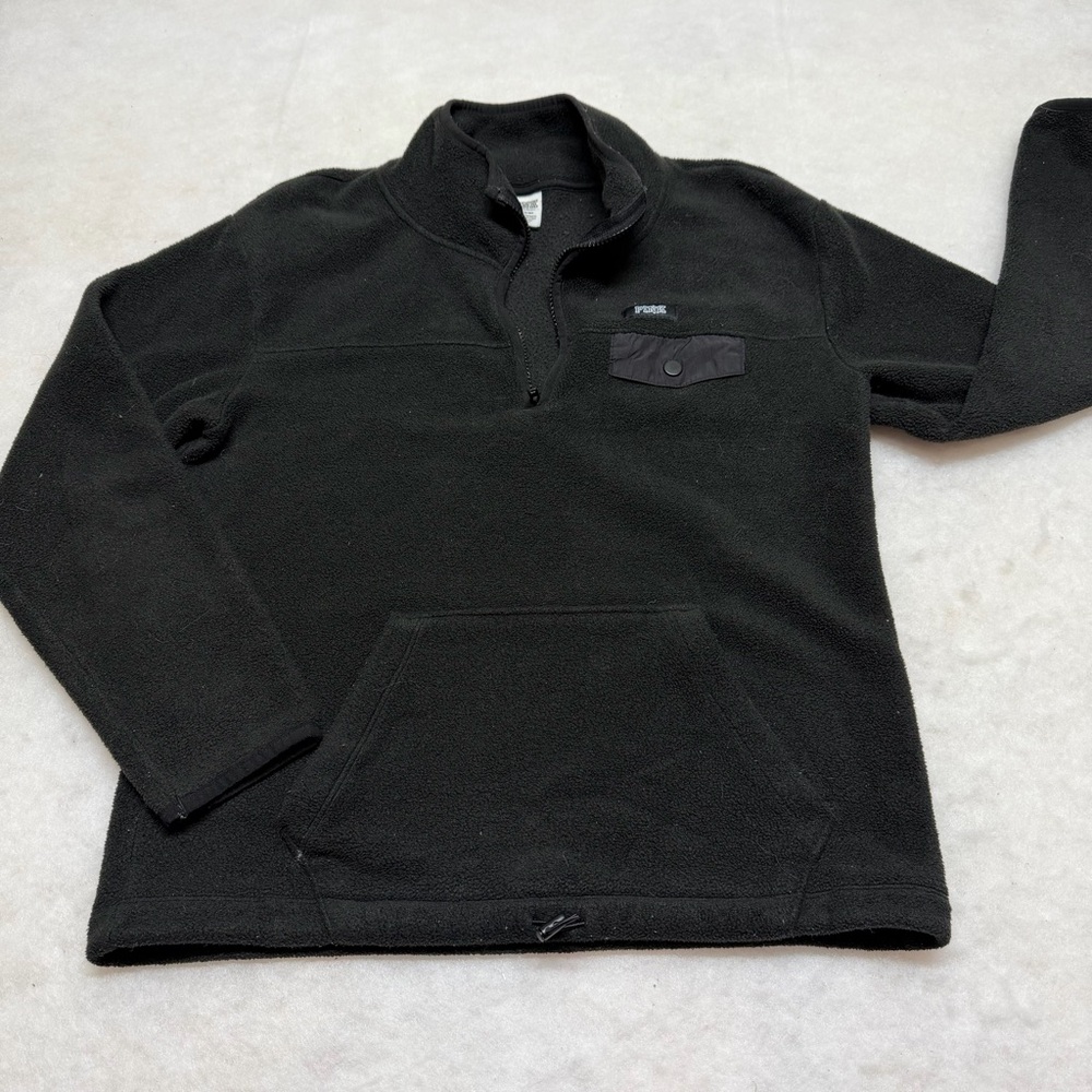 Victoria's Secret PINK Black Polar Fleece Half Zip  Size Small